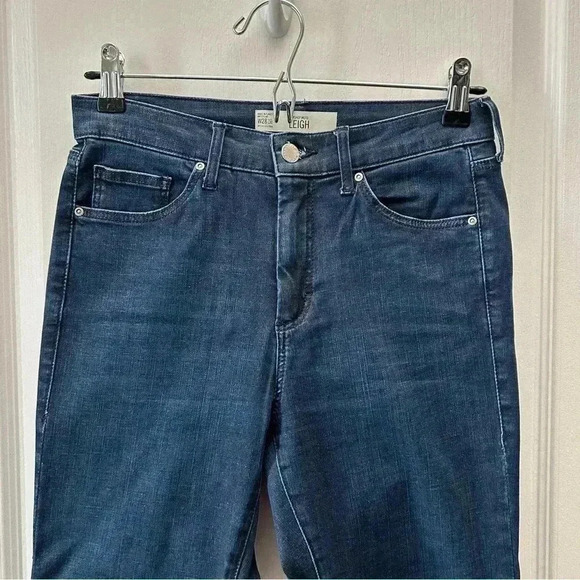 Topshop Moto Leigh Skinny Jeans Ankle Cropped Mid Rise Raw Hem Dark Wash Blue 26 - Picture 7 of 15